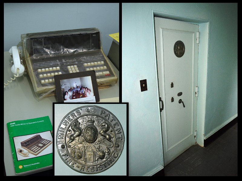 07MtMorgan4.jpg - Mount Morgan mine - office; NEAX 12 PABX and old Milner's Patent Fire Resisting safe
