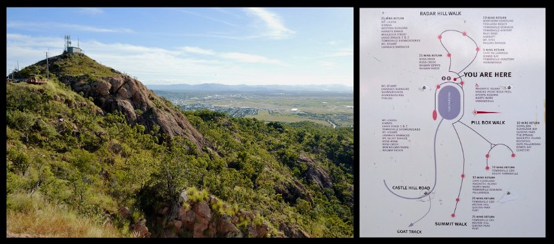 05Tville5.jpg - Castle Hill is a heritage-listed pink granite monolith standing in the heart of the north Queensland city of Townsville. It rises to a height of some 286 metres (938 ft) above sea level and dominates the city skyline. There are a number of vantage points from which to view the city below and also across Cleveland Bay to nearby Magnetic Island.