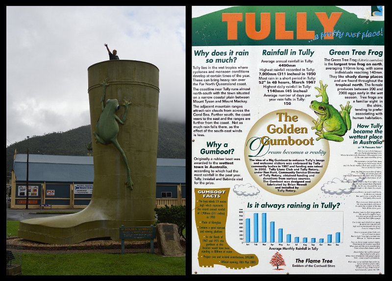 18Paronella.jpg - Tully's Golden Gumboot - the boot's height is the that of the highest annual rainfall in 1950 (7.9 metres)