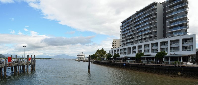 29CairnsPan01.JPG - Cairns, from the wharf near the Cairns Yacht Club - "The World" cruise liner docked.