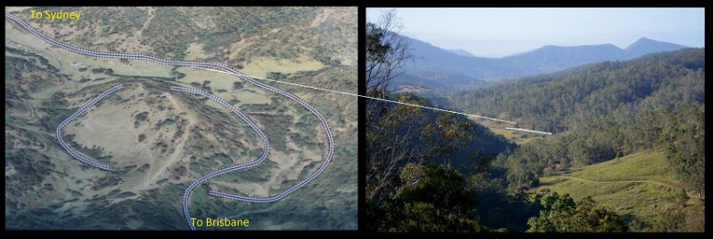 05BorderRanges4A.jpg - The XPT (Express Passenger Train) AFTER travelling through the "spiral loop"in the Brisbane to Sydney direction. The XPT has rounded the last of the loop and on a straight section heading South.
