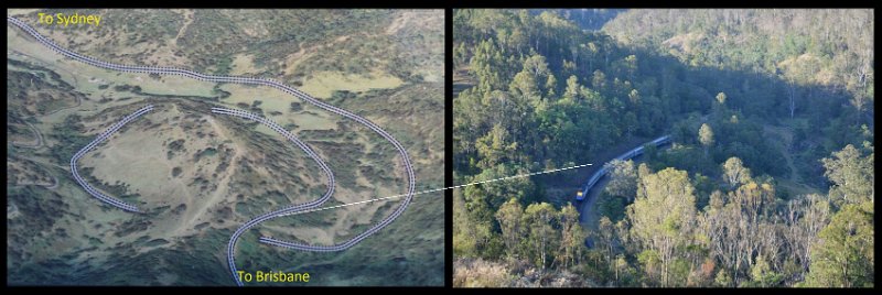 05BorderRangesA.jpg - Lions Rd "spiral loop". Photography can be great, but some images aren't able to capture the detail in a complex landscape. This next 5 pics shows the XPT travelling through the "spiral loop"in the Brisbane to Sydney direction.